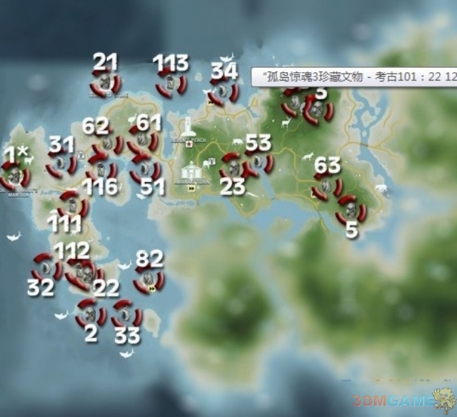 游戏攻略 孤岛惊魂3攻略  《孤岛惊魂3》北部,西部22个遗物分布地图图片
